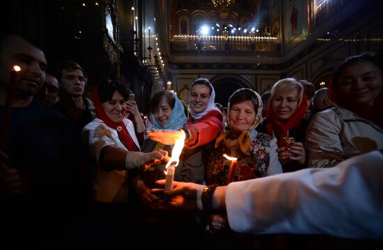 Easter service at Christ the Savior Cathedral in Moscow