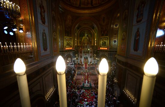 Easter service at Christ the Savior Cathedral in Moscow