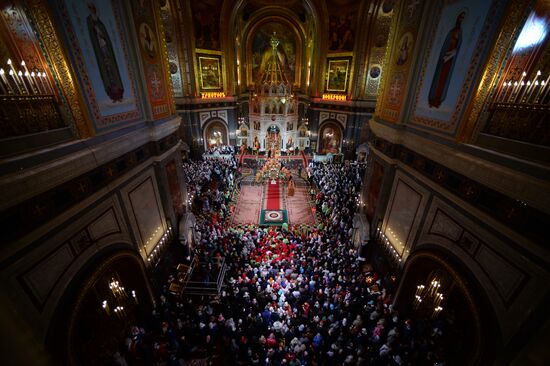Easter service at Christ the Savior Cathedral in Moscow