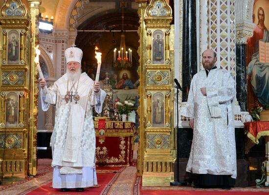 Easter service at Christ the Savior Cathedral in Moscow