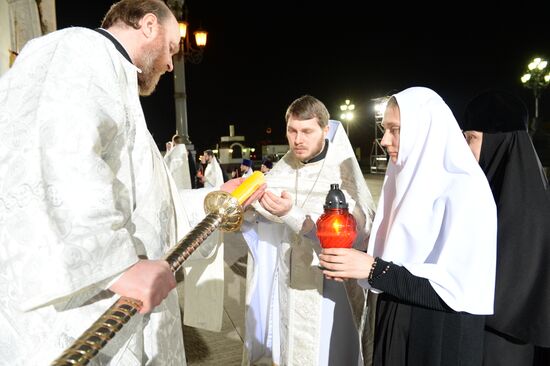 Easter service at Christ the Savior Cathedral in Moscow