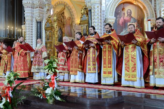 Easter service at Christ the Savior Cathedral in Moscow