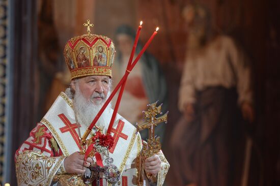 Easter service at Christ the Savior Cathedral in Moscow
