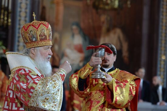 Easter service at Christ the Savior Cathedral in Moscow