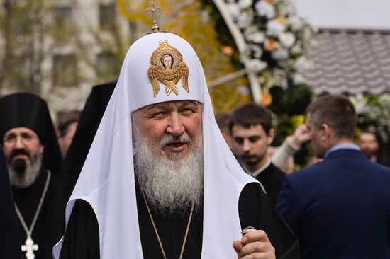 Patriarch Kirill of Moscow and All Russia and Moscow Mayor Sergei Sobyanin attend Easter Fair