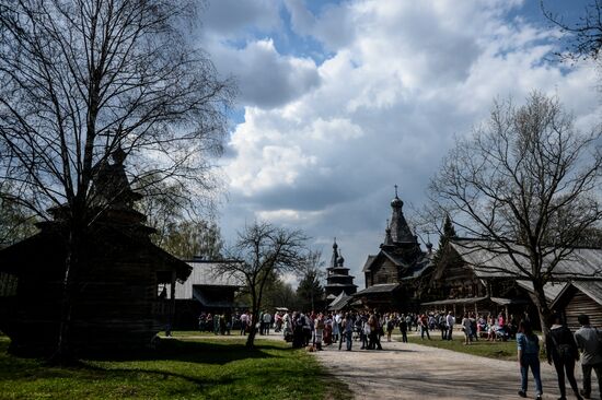 Celebrating Bright Week at Vitoslavlitsy museum of wooden architecture in Novgorod Region