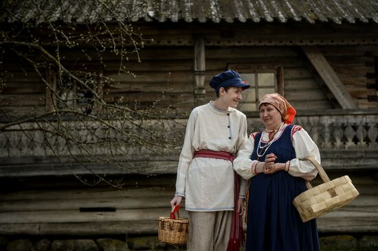 Celebrating Bright Week at Vitoslavlitsy museum of wooden architecture in Novgorod Region