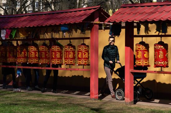Buddhist appeasement ritual, Fire Puja, in St. Petersburg Buddhist temple