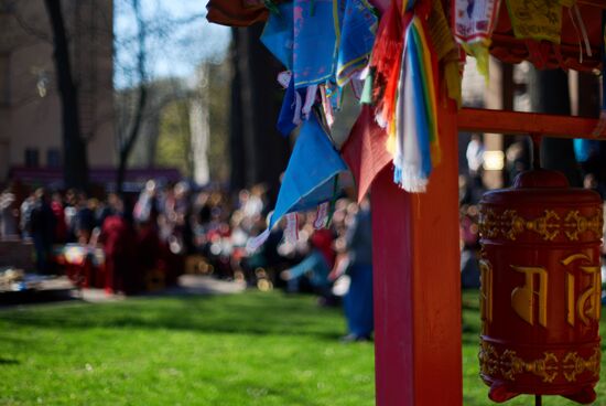 Buddhist appeasement ritual, Fire Puja, in St. Petersburg Buddhist temple