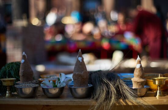 Buddhist appeasement ritual, Fire Puja, in St. Petersburg Buddhist temple