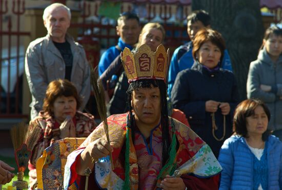 Buddhist appeasement ritual, Fire Puja, in St. Petersburg Buddhist temple
