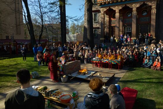 Buddhist appeasement ritual, Fire Puja, in St. Petersburg Buddhist temple