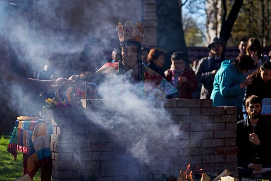 Buddhist appeasement ritual, Fire Puja, in St. Petersburg Buddhist temple