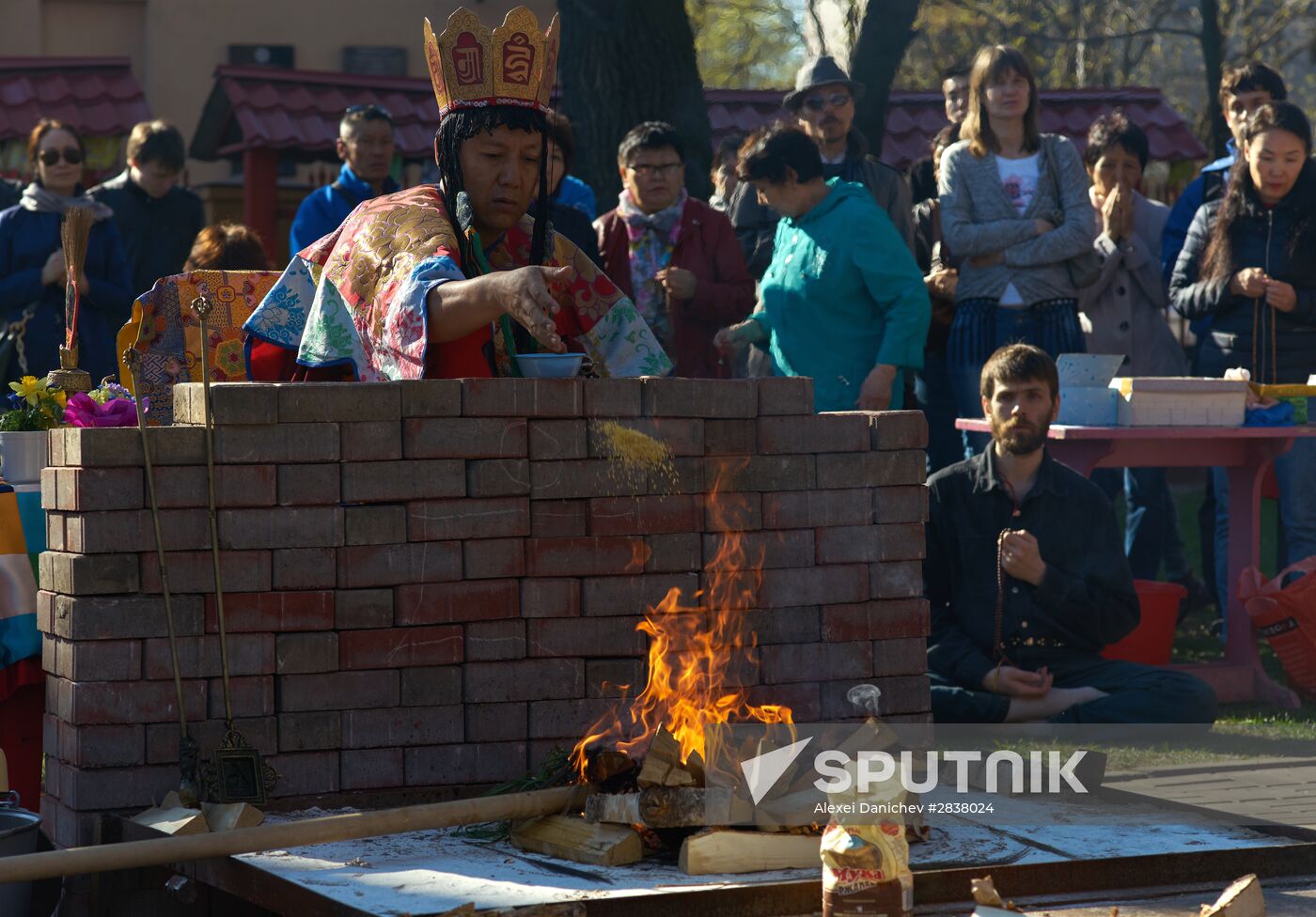 Buddhist appeasement ritual, Fire Puja, in St. Petersburg Buddhist temple