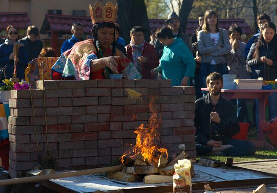 Buddhist appeasement ritual, Fire Puja, in St. Petersburg Buddhist temple