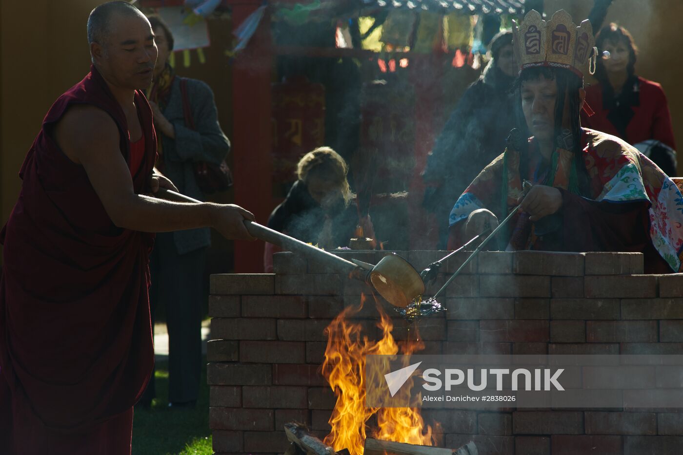 Buddhist appeasement ritual, Fire Puja, in St. Petersburg Buddhist temple