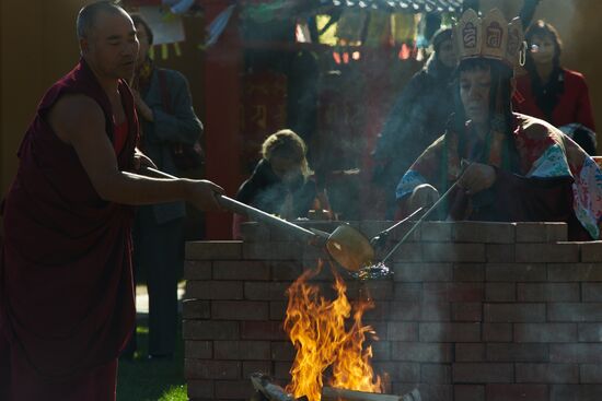 Buddhist appeasement ritual, Fire Puja, in St. Petersburg Buddhist temple