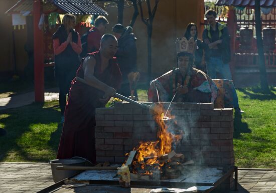 Buddhist appeasement ritual, Fire Puja, in St. Petersburg Buddhist temple