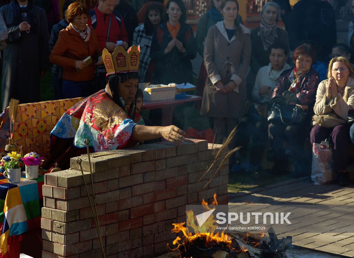 Buddhist appeasement ritual, Fire Puja, in St. Petersburg Buddhist temple