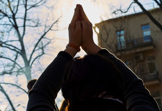 Buddhist appeasement ritual, Fire Puja, in St. Petersburg Buddhist temple