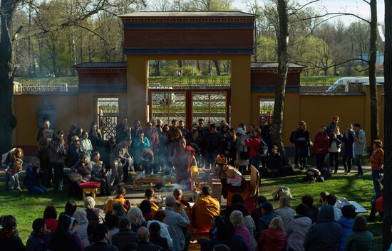 Buddhist appeasement ritual, Fire Puja, in St. Petersburg Buddhist temple