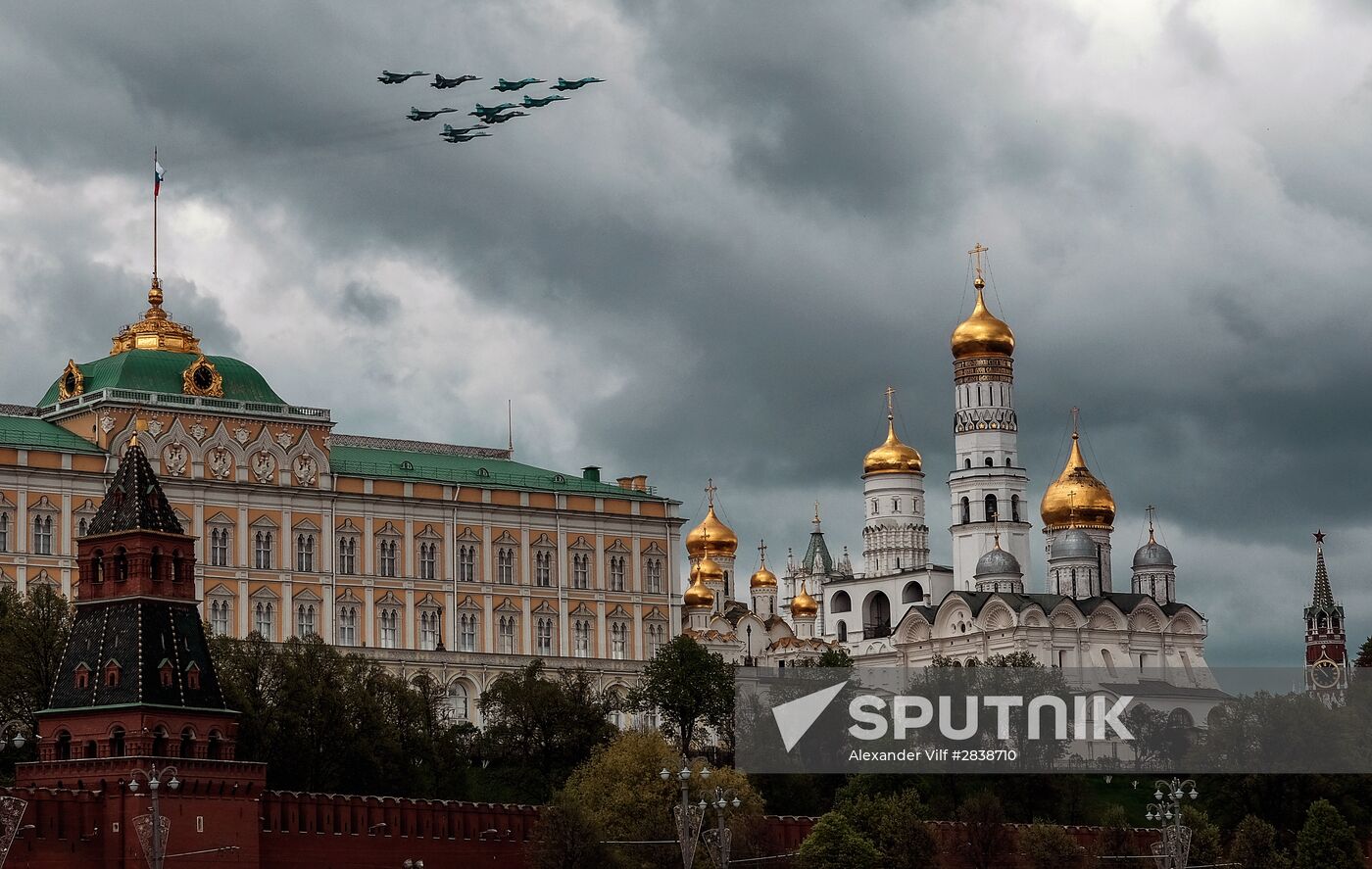 Russian military aircraft during Victory Day parade rehearsal