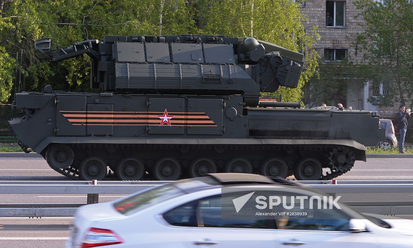 Nighttime military parade practice on Red Square