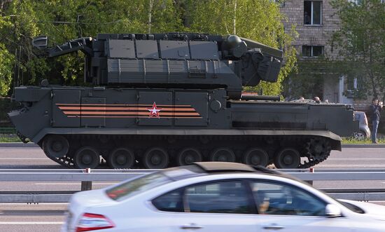 Nighttime military parade practice on Red Square
