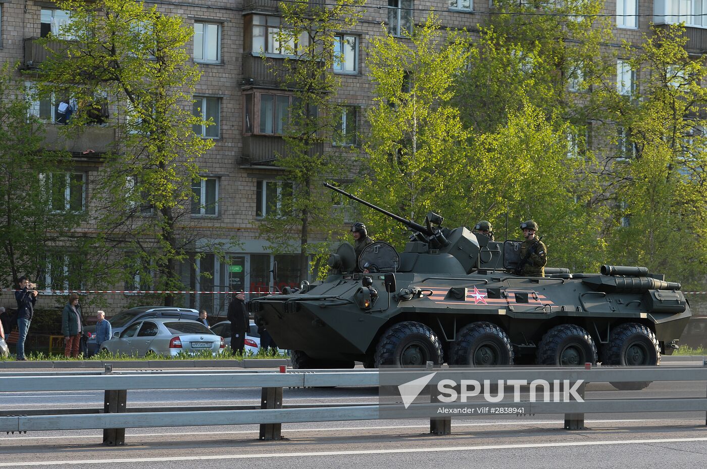 Nighttime military parade practice on Red Square