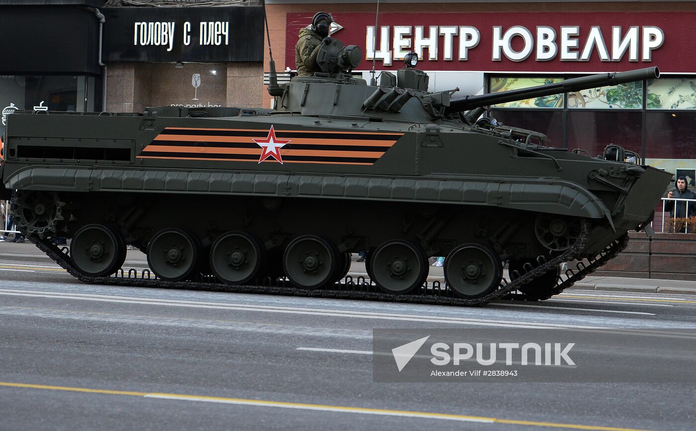 Nighttime military parade practice on Red Square