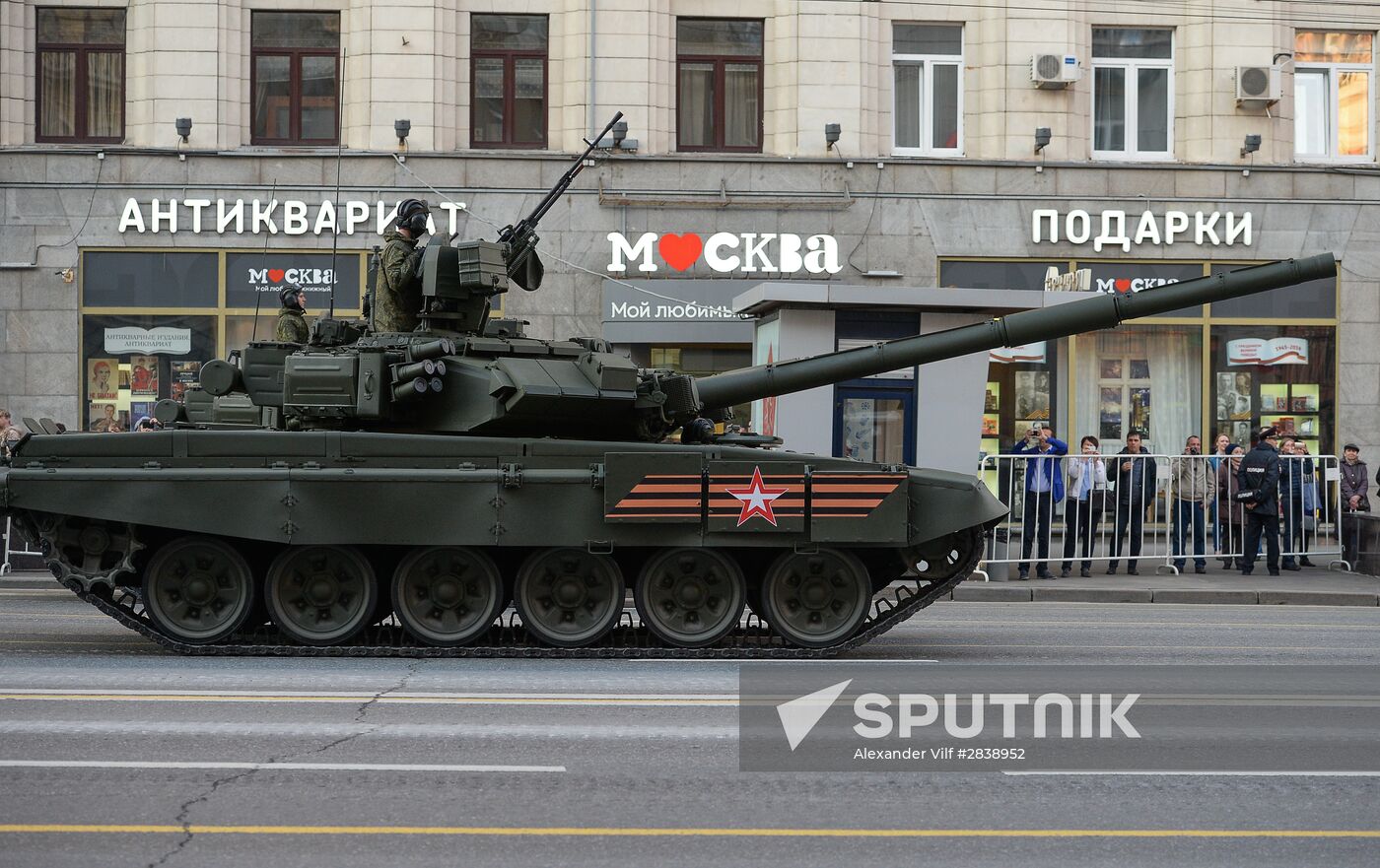 Nighttime military parade practice on Red Square