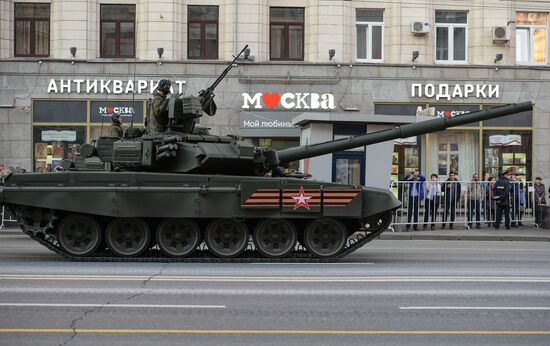 Nighttime military parade practice on Red Square