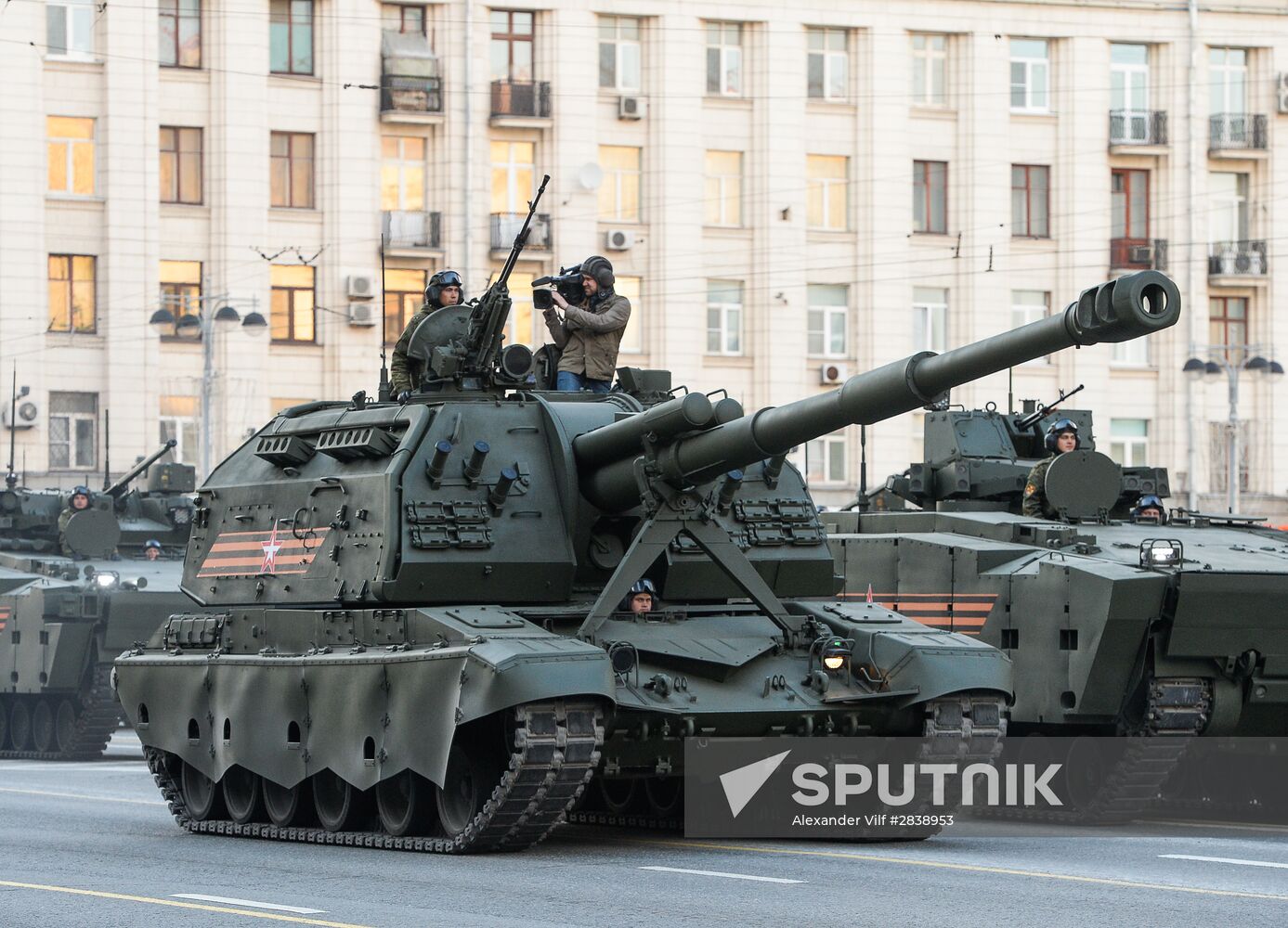 Nighttime military parade practice on Red Square