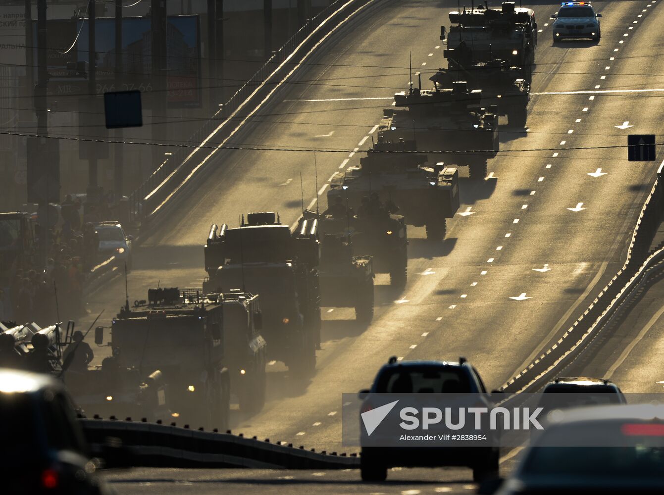 Nighttime military parade practice on Red Square