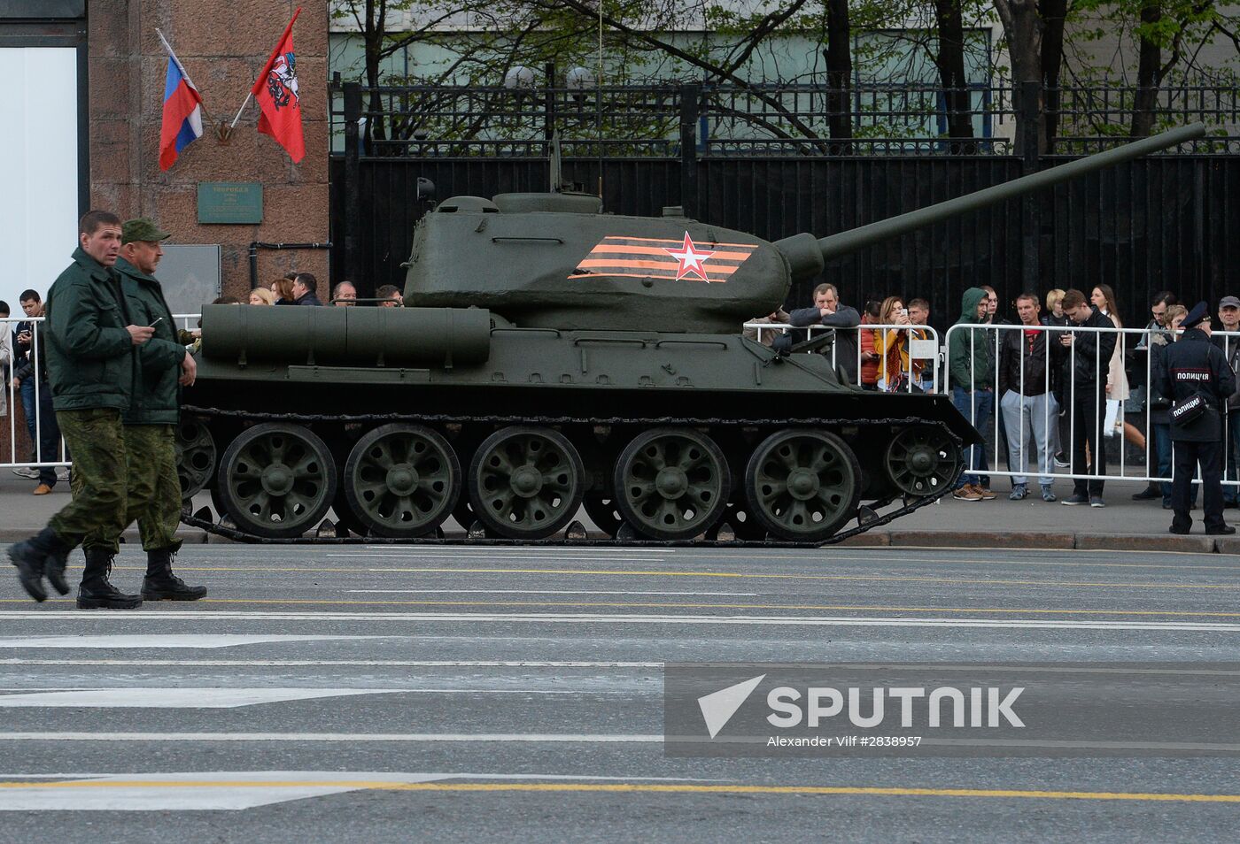 Nighttime military parade practice on Red Square