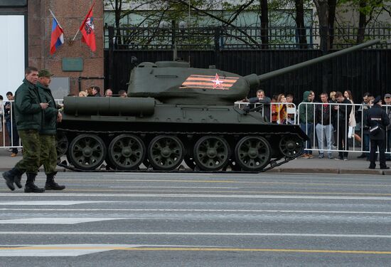 Nighttime military parade practice on Red Square