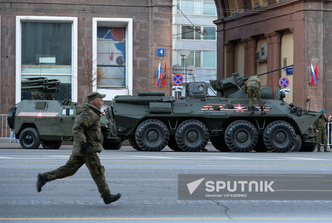 Nighttime military parade practice on Red Square
