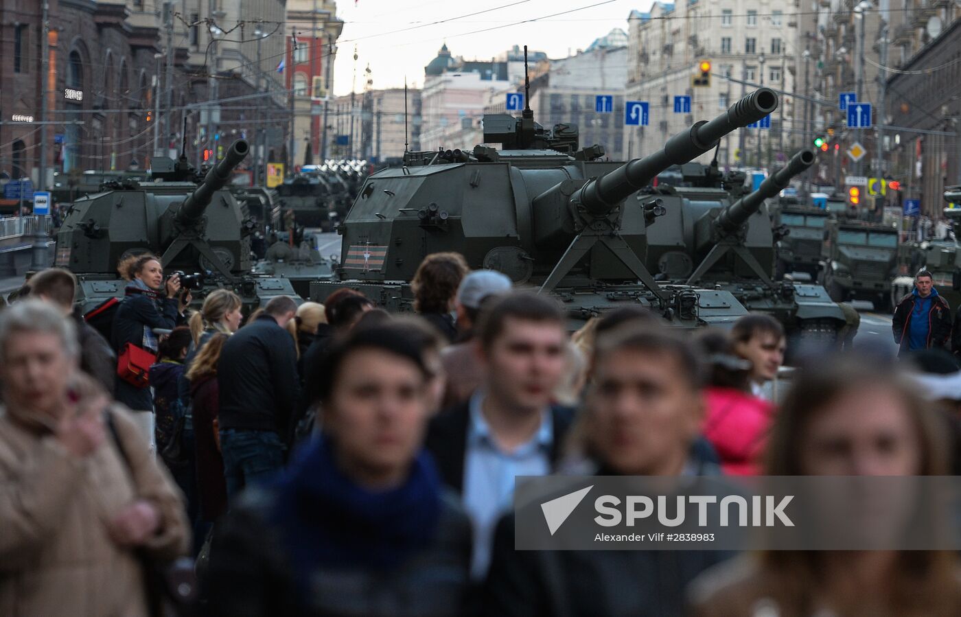 Nighttime military parade practice on Red Square