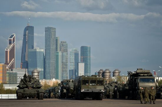 Nighttime military parade practice on Red Square