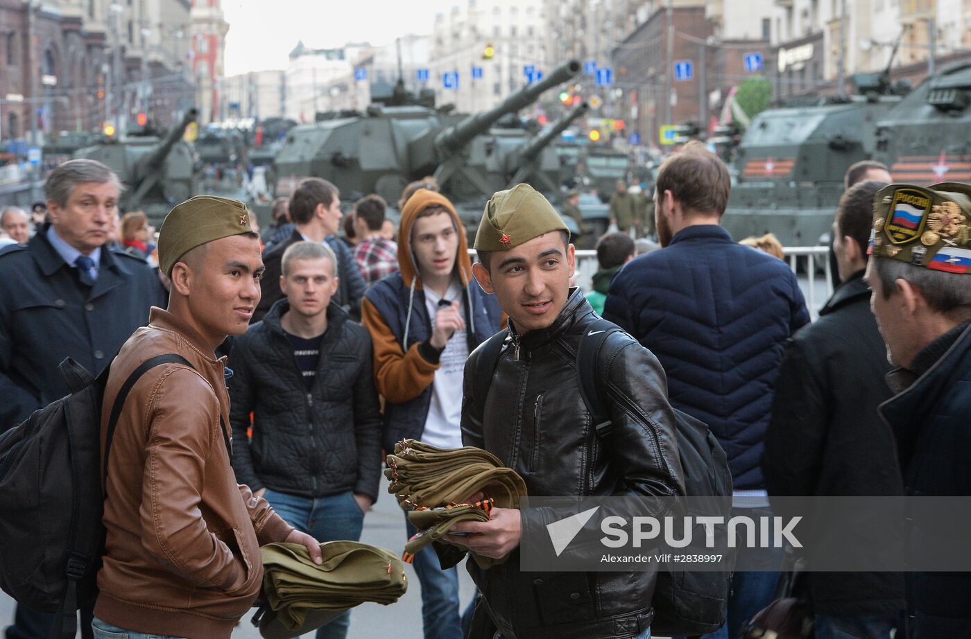 Nighttime military parade practice on Red Square