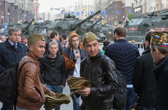 Nighttime military parade practice on Red Square