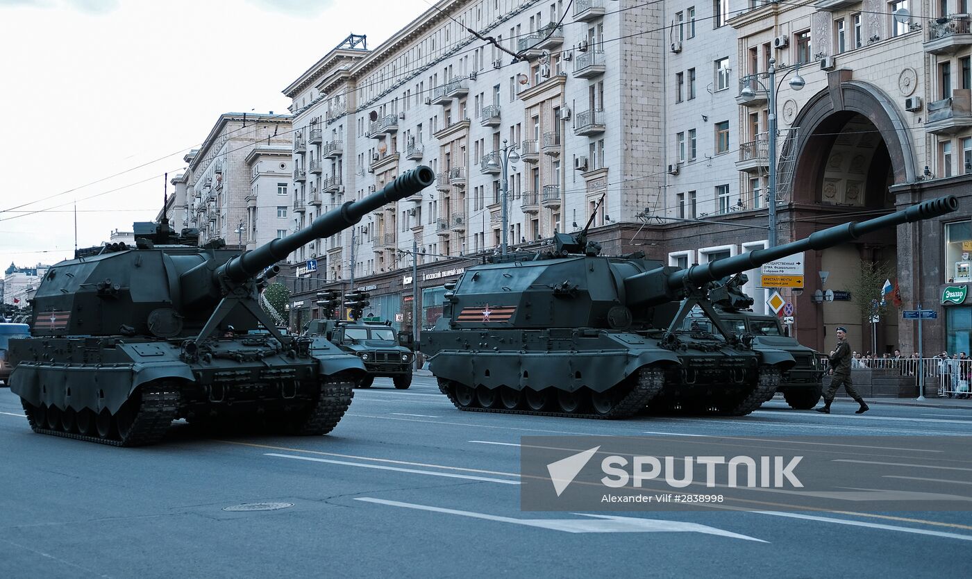 Nighttime military parade practice on Red Square