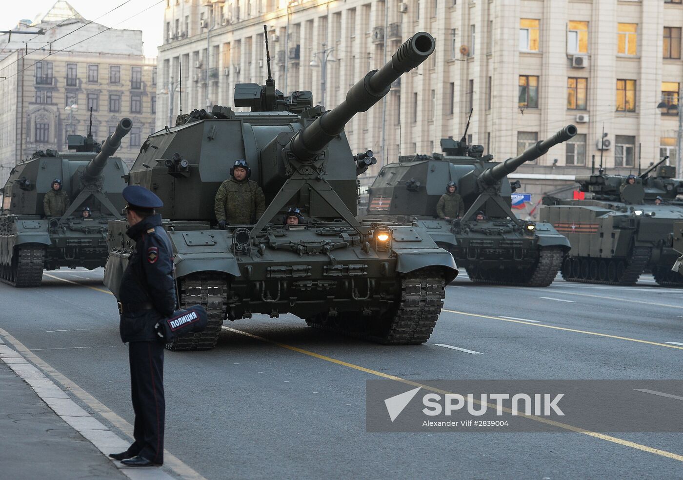 Nighttime military parade practice on Red Square