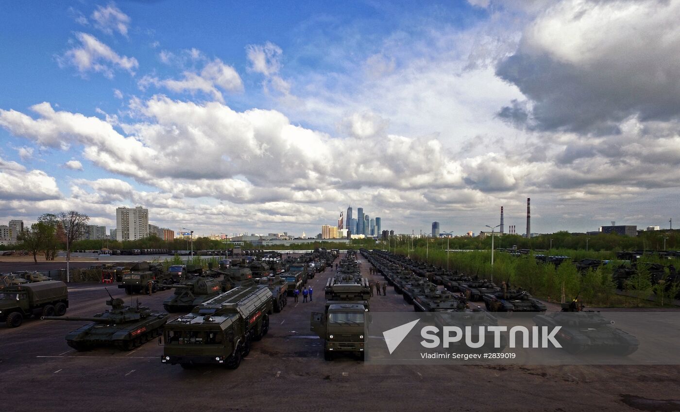 Nighttime military parade practice on Red Square