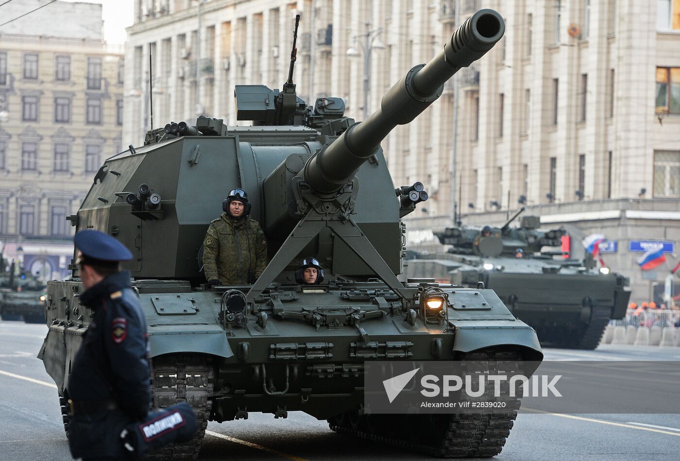 Nighttime military parade practice on Red Square