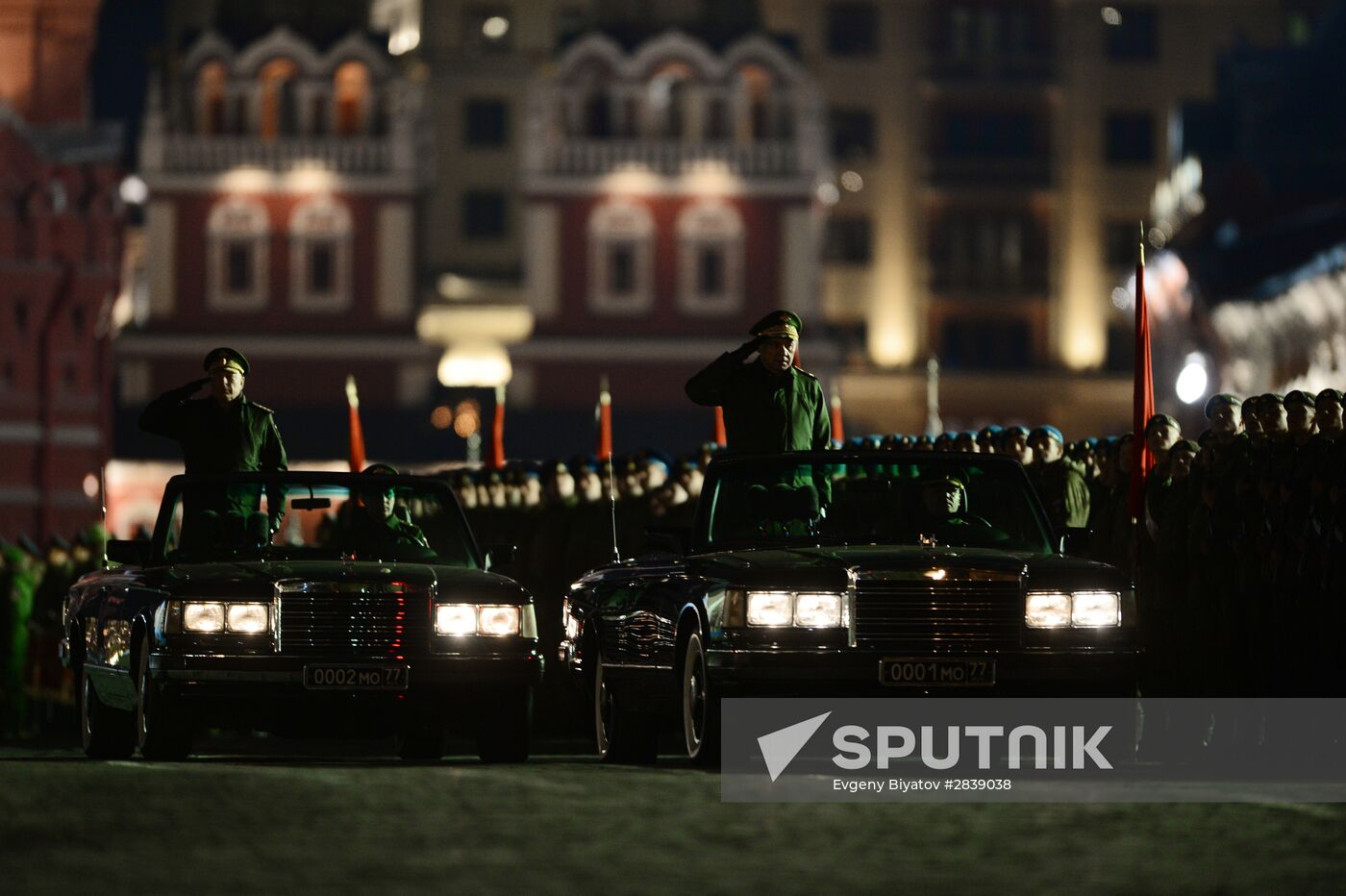Night rehearsal of military parade on Red Square