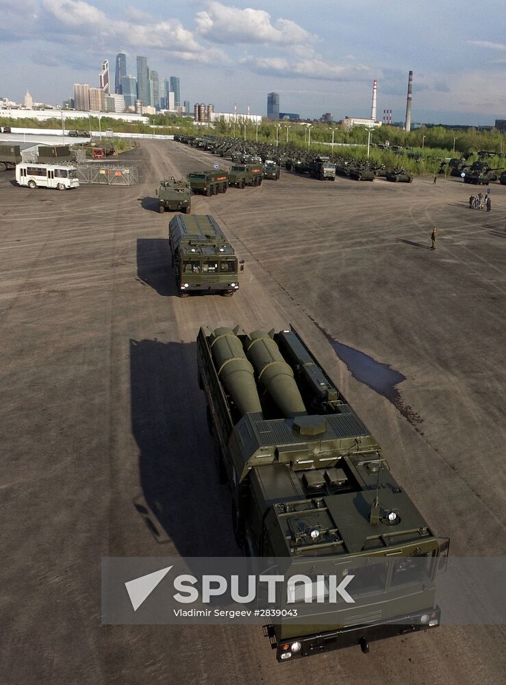 Nighttime military parade practice on Red Square