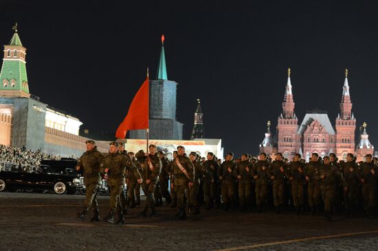 Nighttime military parade practice on Red Square