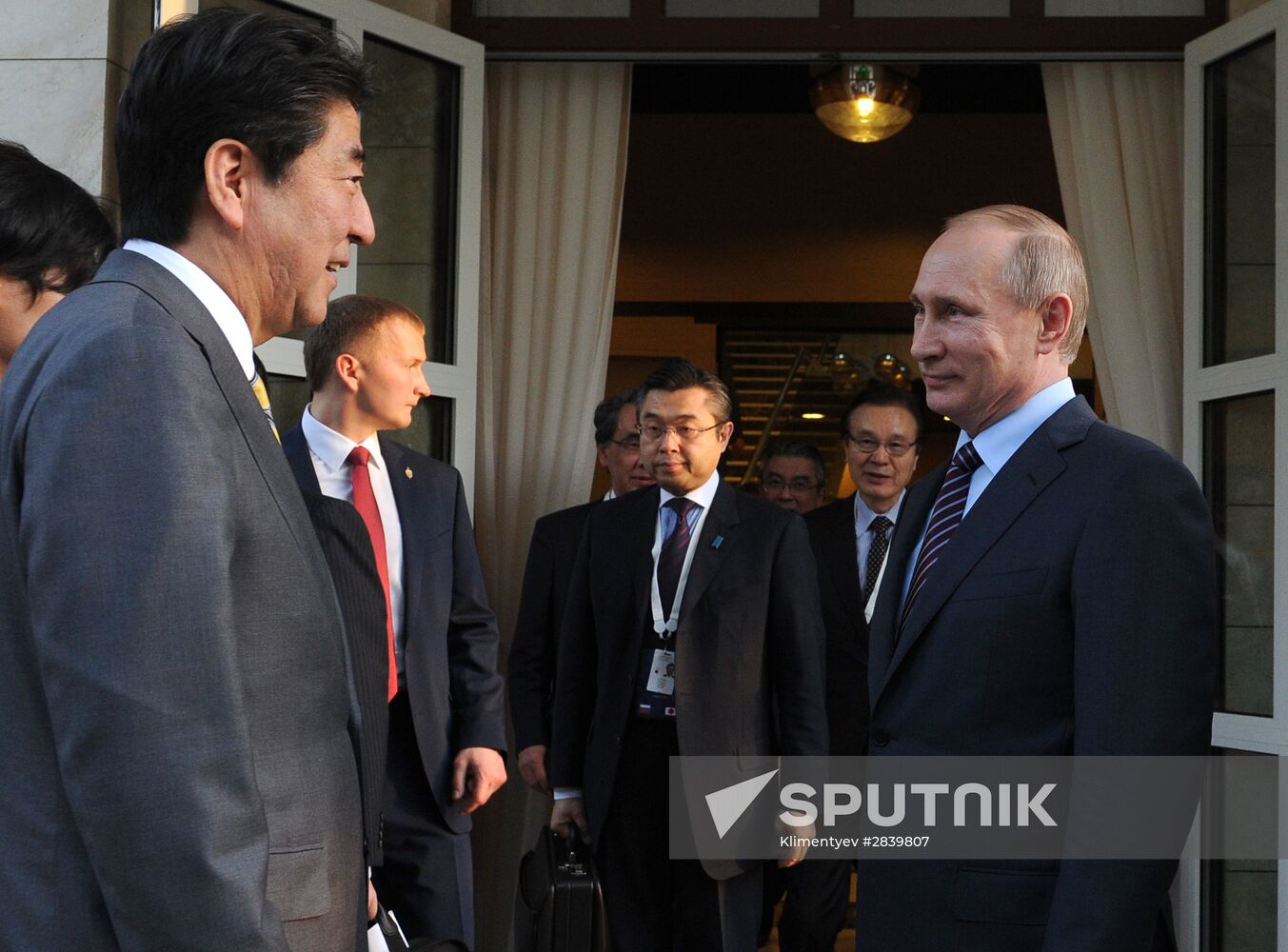 Presdient Vladimir Putin meets with Japanese Prime Minister Shinzo Abe