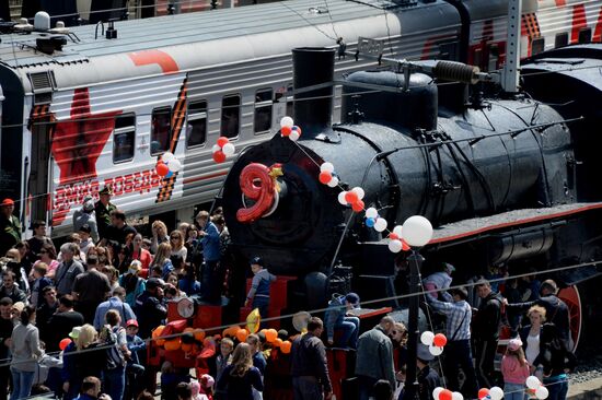 Welcoming ceremony of the "Army of victory"campaign train in Vladivostok